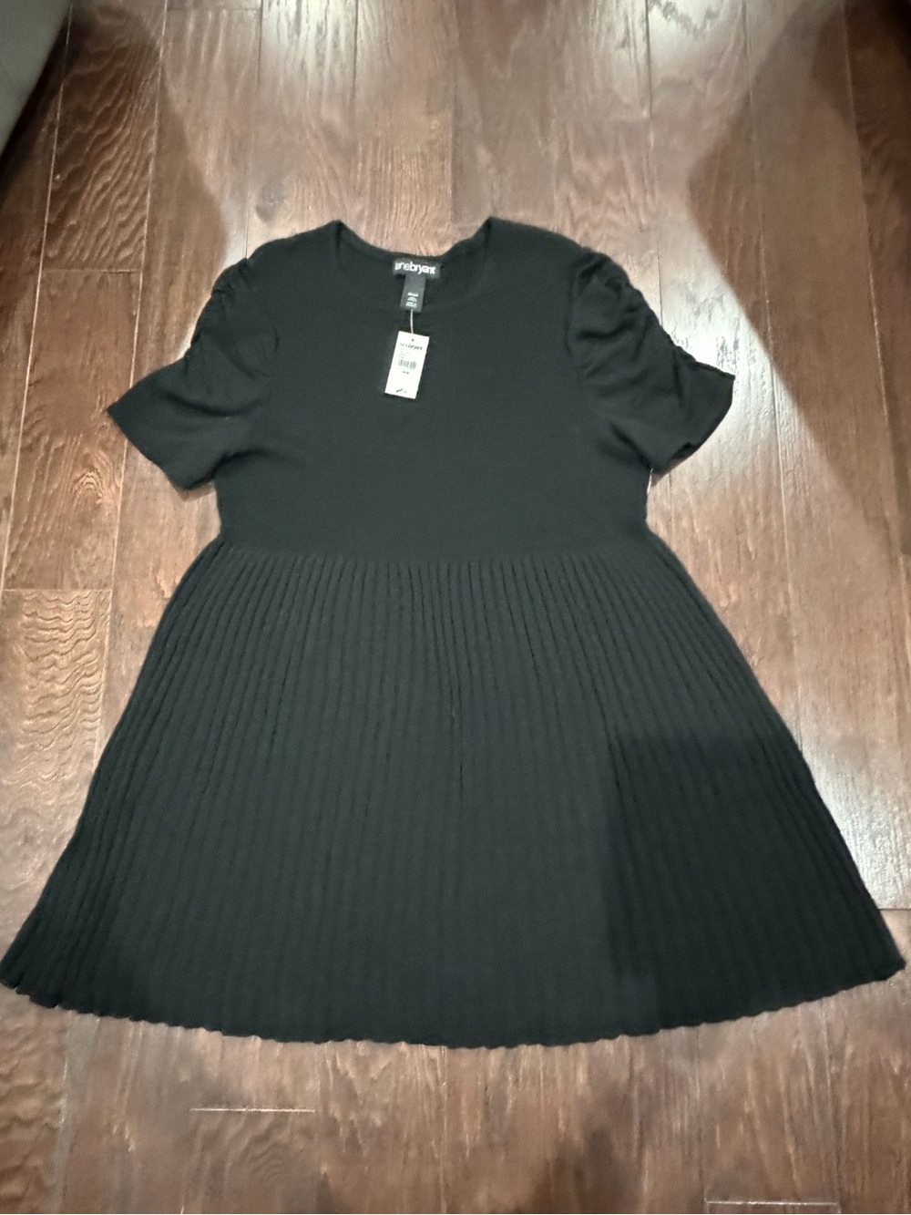 LANE BRYANT Black Mix Knit Ruche Sleeve Fit Flare Sweater Dress 26/28 NEW